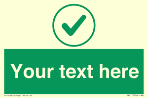 Custom green background, green tick in circle sign